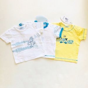 NWT European  Baby Boy Cotton Graphic T-shirt Bundle 3 Months White Blue Yellow